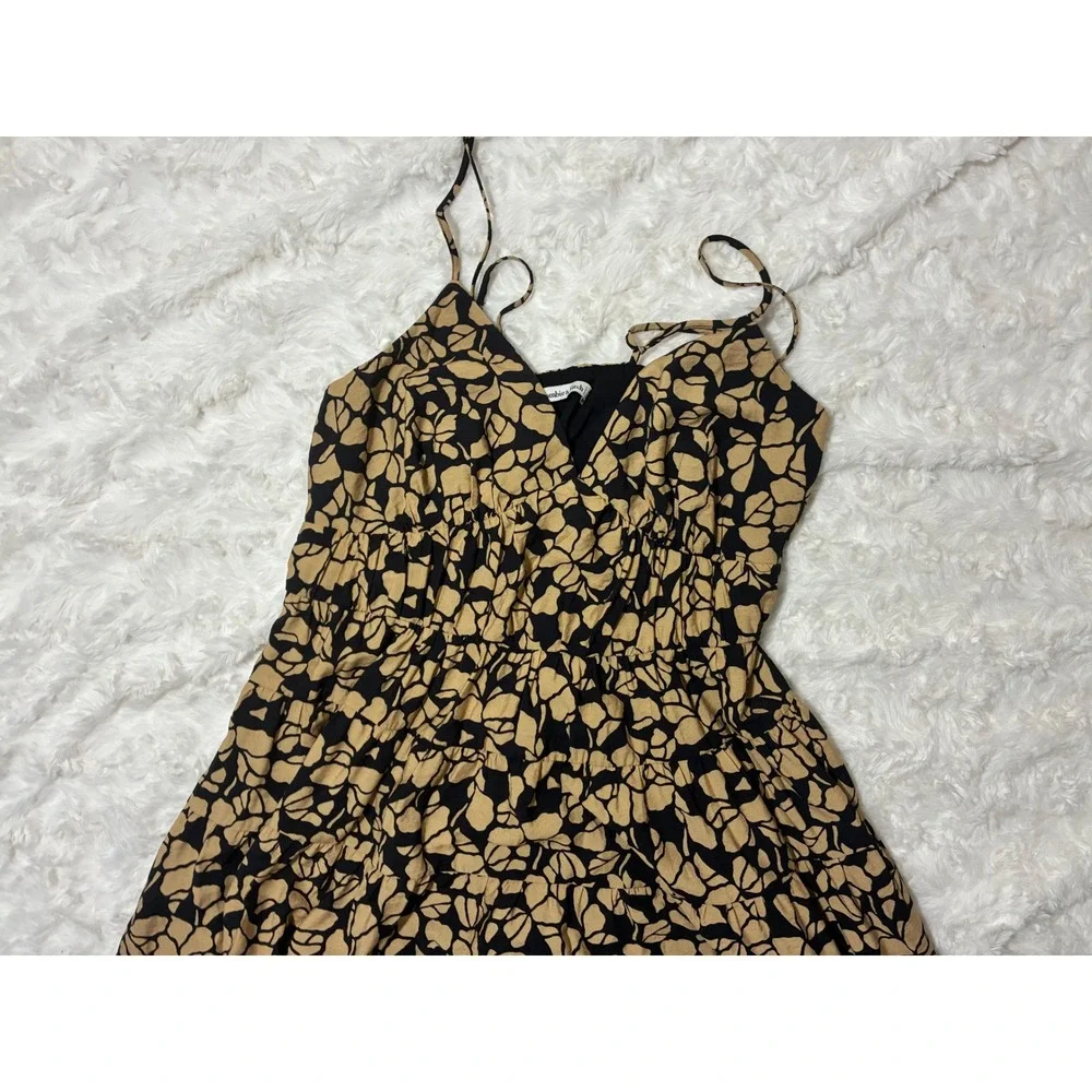 Abercrombie & Fitch Black/Tan Floral Tiered Maxi Dress With Pockets Medium